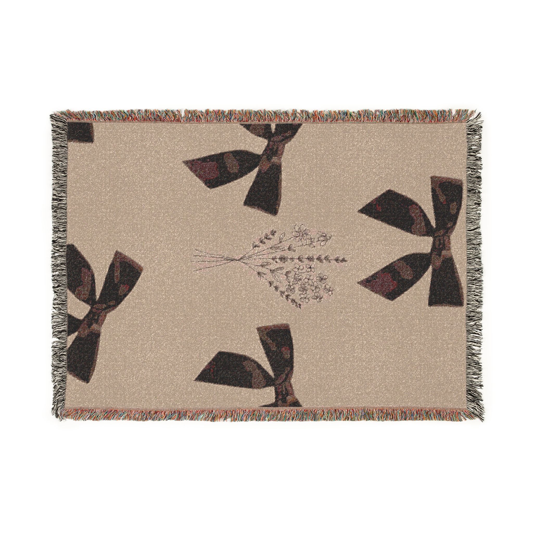 Floral Bow Pattern Woven Blanket | Decorative Throw
